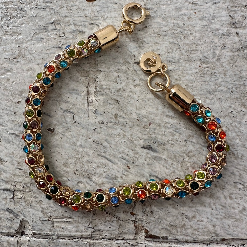 Vintage Gloria Vanderbilt Multicolor Rhinestone Mesh Chain Bracelet